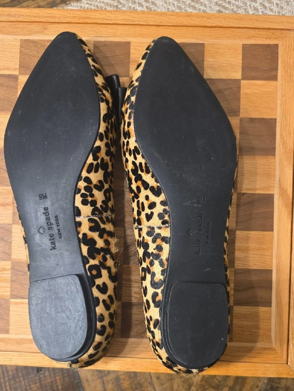 kate spade Size 9 Leopard-Print Pointed Toe Flats with Black Bow Accent